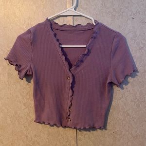 Purple ruffle trim short sleeved cardigan